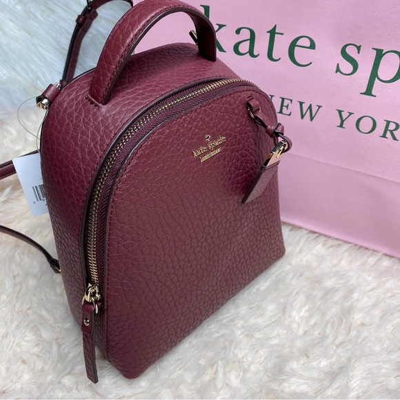 𝗡𝗪𝗧 Kate Spade Mini Caden Carter Backpack/Crossbody Bag- Cherrywood/Burgundy - Picture 8 of 9